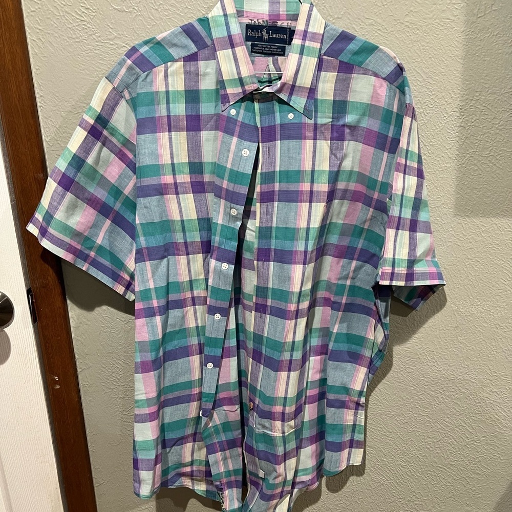 Ralph Lauren Short-Sleeve Plaid Button-Down Shirt - Teal, Purple & White